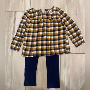 Carter’s Mustard Yellow and White Checkered Top and Navy Leggings Set, girls 2T